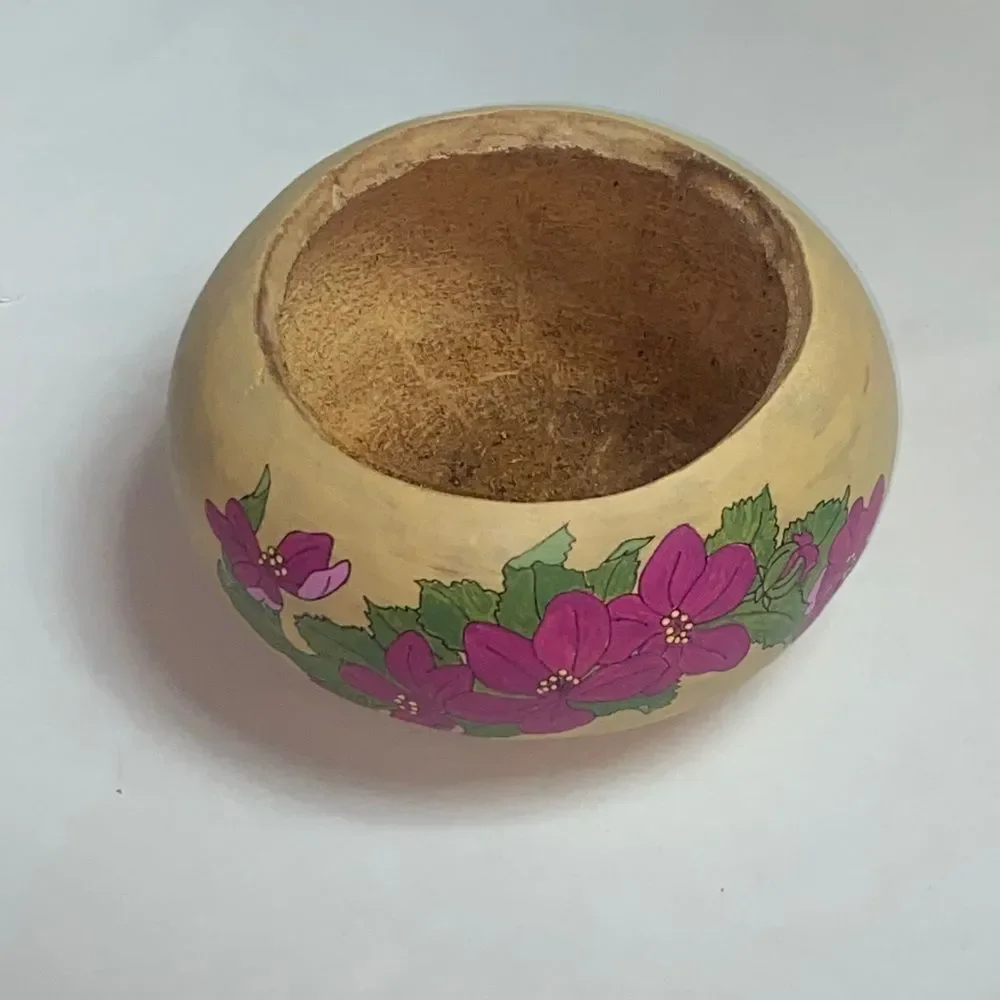 Hand-Painted Cream Floral Accent Vase with Purple Blooms